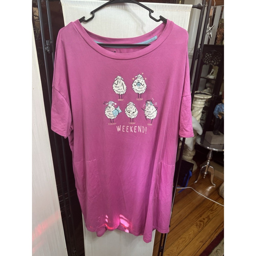 Secret Treasures Night Shirt L/XL Pink Weekend Sheep Pockets Sleep Tee SEE PICS